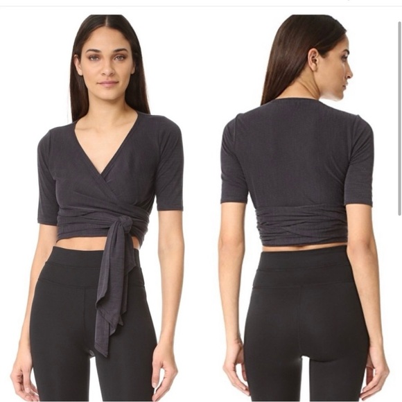 Free People Movement Sacred Wrap Top Ribbed Soft size small gray black - Picture 1 of 5